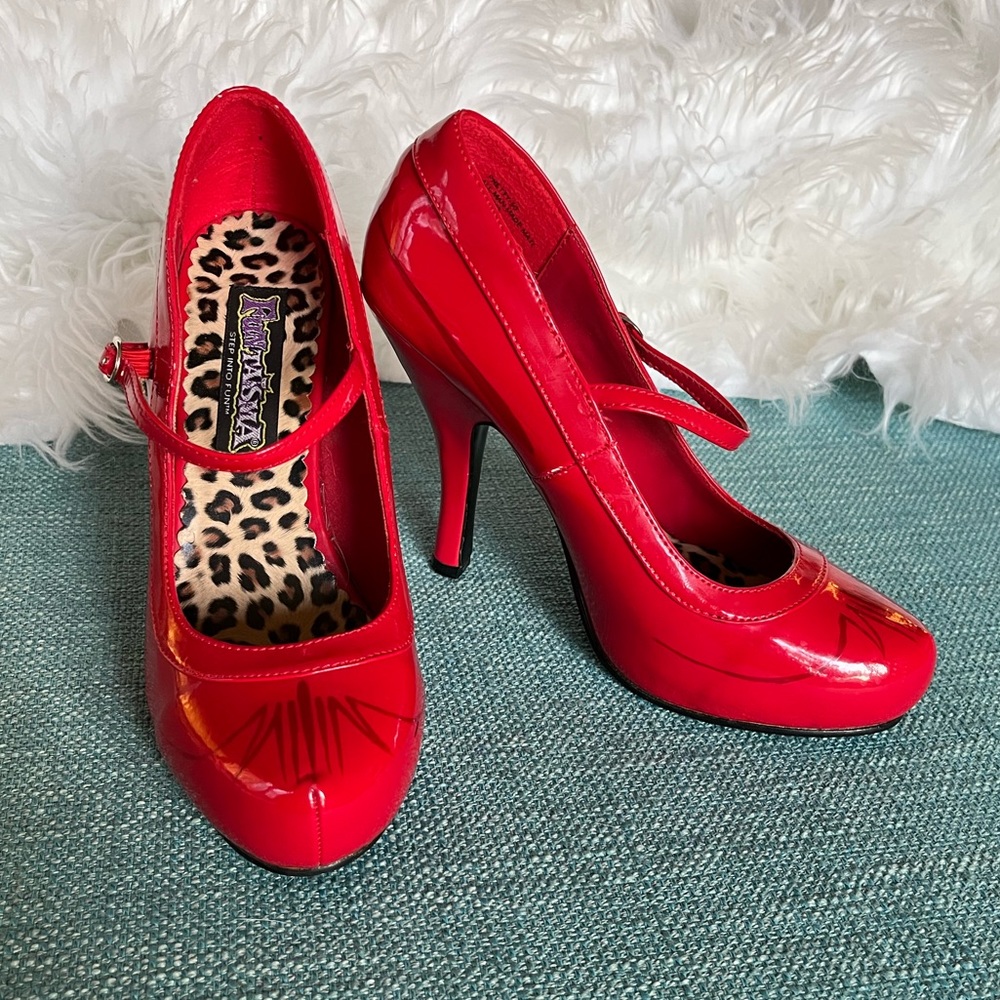 Funtasma by Pleaser Red Patent Leather Pinup Mary Jane Pinstriped Heels 8